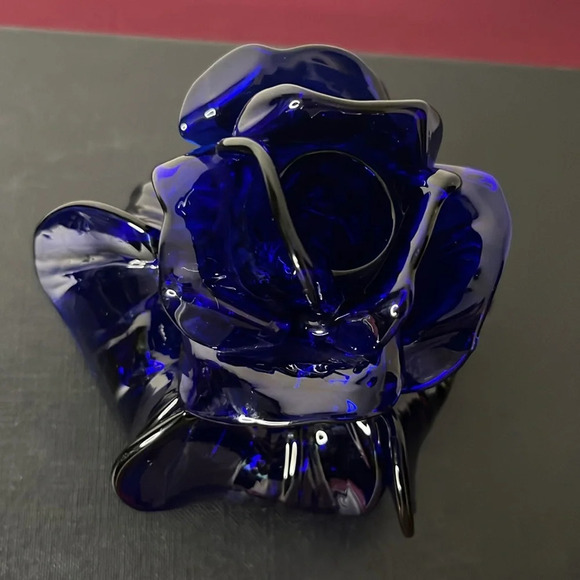 Pauly & Co RARE Pauly Venezia Cobalt Blue Glass Rose Taper Candle Holder - Picture 5 of 7
